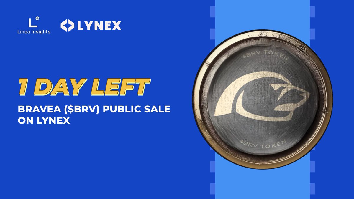 ⏳ Just 1 day left.
The $BRV (Bravea) public sale goes live today on Lynex Launchpad.

Don’t miss your chance to be part of one of the most anticipated projects in the #Linea ecosystem.