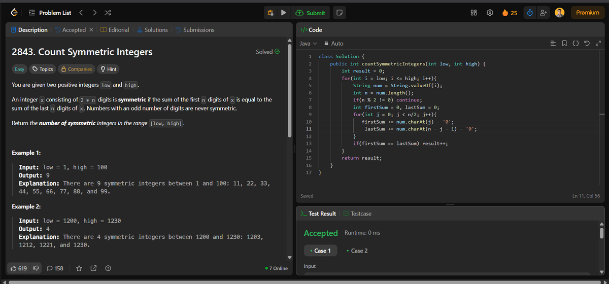 surajshinde_87's tweet photo. Day 28 of my #DSAChallenge
π Problem Solving Sprint β Strengthening Past Concepts
Solved
@LeetCode
#3442
#2843
Practicing number logic & symmetry β one step closer to mastery!
#Day28 #LeetCode #Java #SurajShinde #ProblemSolving #100DaysOfCode #DSA #CodingJourney https://t.co/HwbsA5joHK
