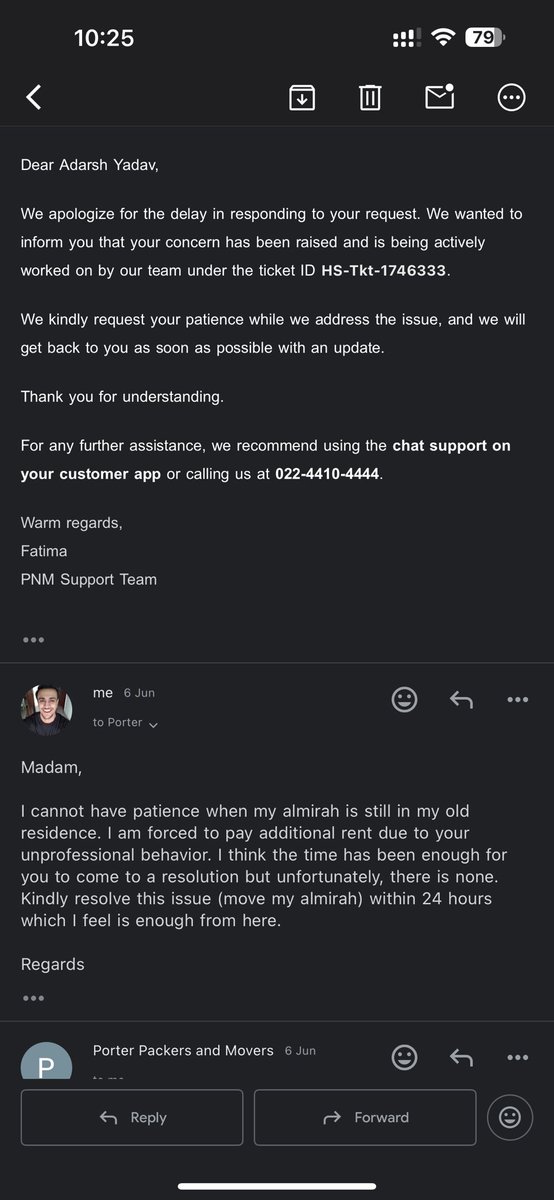 nahiyaararsh's tweet photo. @porterit_ want to resolve the issue. 

Because of this, I have to now pay DOUBLE RENT and these irresponsible people do not want to take any responsibility. Shame on you @porterit_ 

I have attached booking made and e-mail communication as proof of their blatant APATHY. https://t.co/4WNR23CEfS