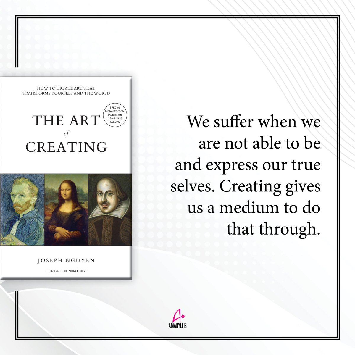 AmaryllisManjul's tweet image. When you hide your true self, the pain grows.
Art lets you set that pain free and speak your truth.

🎨 &apos;The Art of Creating&apos; — Coming Soon!

#JosephNguyen #TheArtOfCreating #CuriousMindset