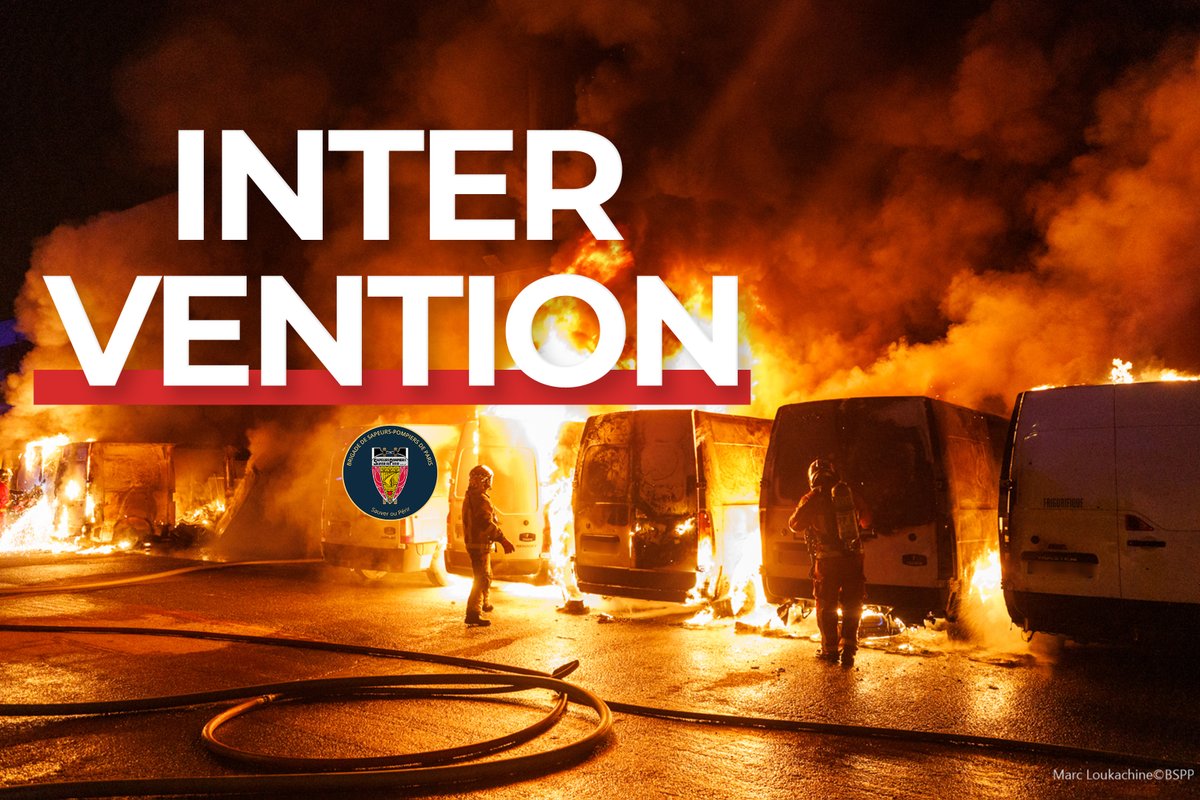 PompiersParis's tweet photo. 🚨 #Intervention | Ce matin, les secours sont intervenus pour un feu de véhicules à Vitry-sur-Seine (94).

🔥 L’incendie a touché 12 camionnettes et s’est propagé à l’intérieur d’un entrepôt sur environ 200 m².

💧 5 lances ont été engagées, dont une lance canon mousse. https://t.co/avug4q3kXU