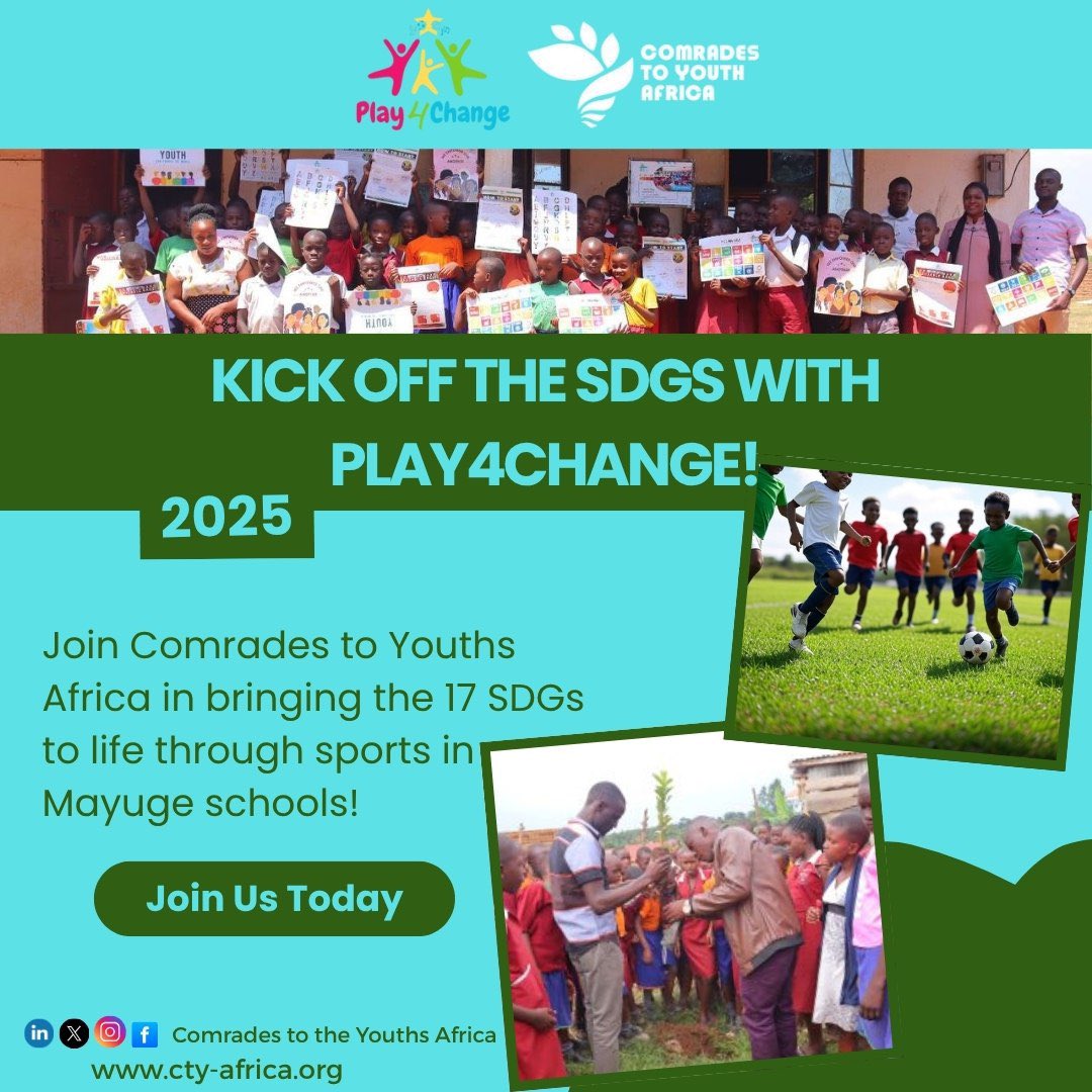 Sports aren’t just for fun, they’re for SDG education!

Through #Play4Change, we are raising awareness of all 17 SDGs in schools &amp; surrounding communities.
From health to climate, equality to peace, every goal matters.

#Play4TheGoals
#CTYAfrica
#SDGsAwareness
#Agenda2030