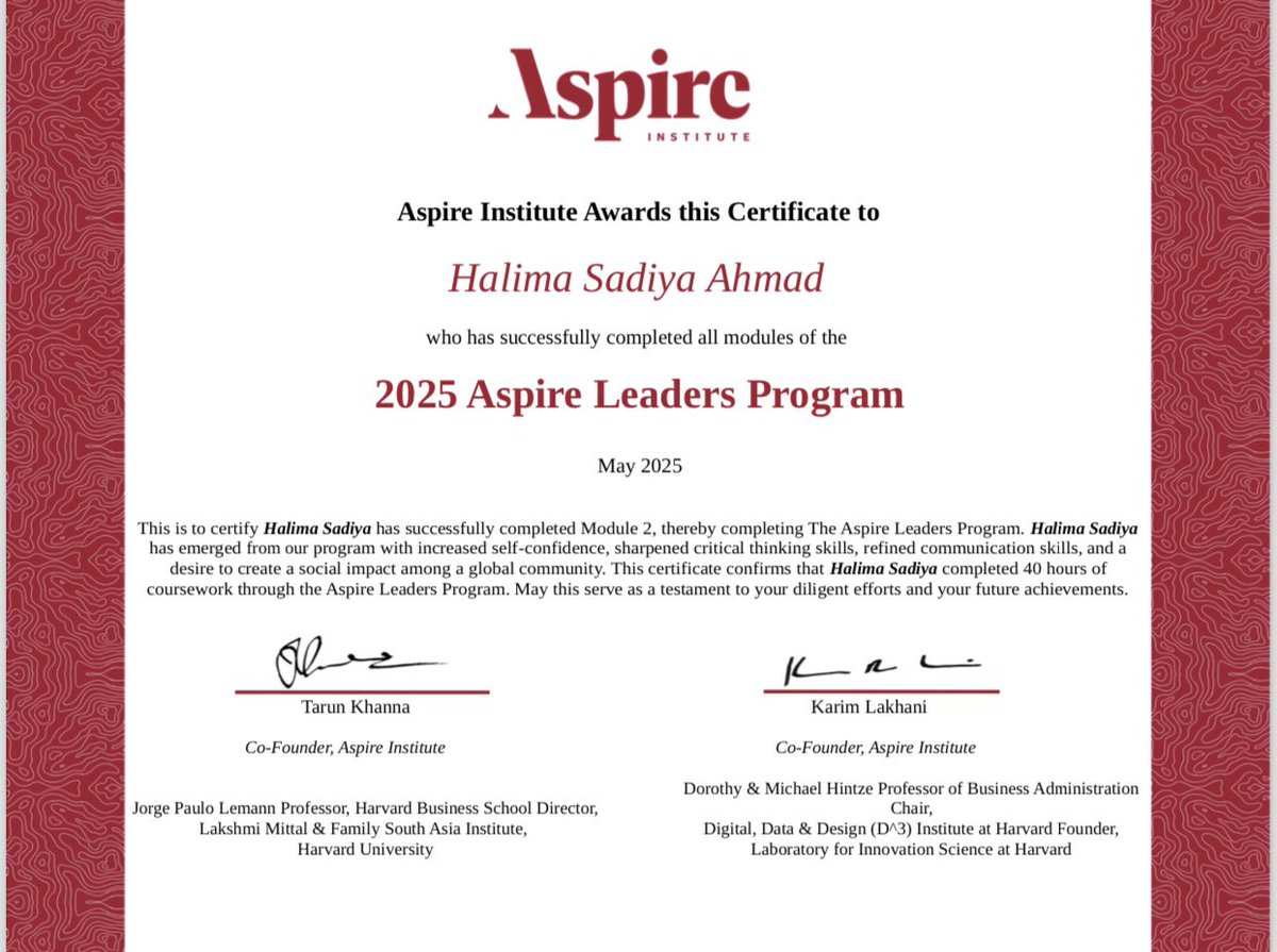 Halima_S_Ahmad's tweet image. 🎉 I’m proud to have completed the #AspireLeadersProgram a global journey of growth, purpose &amp;amp; leadership.

From grassroots to global, this experience strengthened my voice as a #FirstGen leader driving change in food, climate &amp;amp; community.

#AspireInspiresFirstGen 🌱🌍