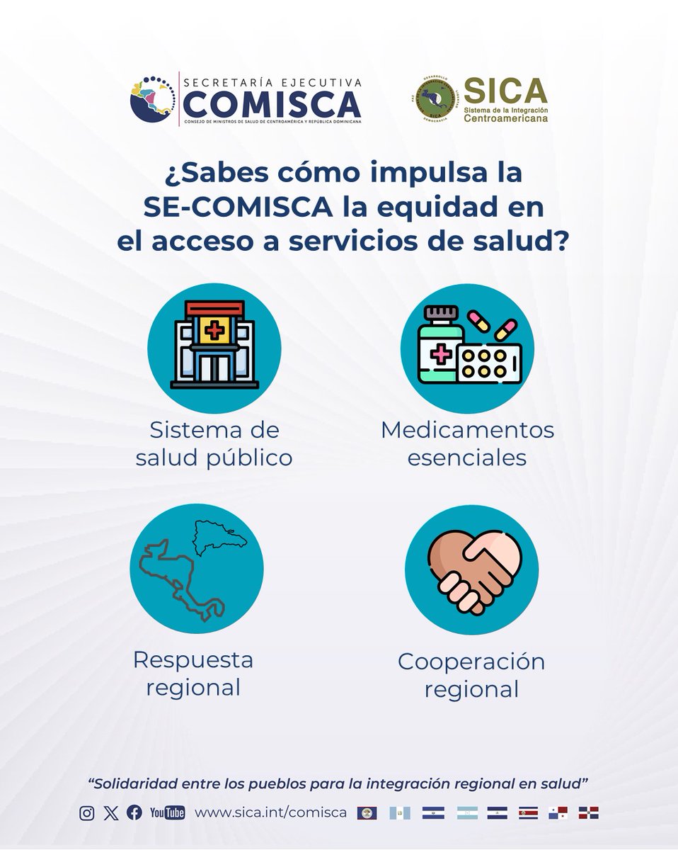 SECOMISCA's tweet image. ¿Sabes cómo impulsa la @SECOMISCA la equidad en salud?

Desde la Secretaría Ejecutiva del #COMISCA se trabaja para que todas las personas, sin importar dónde vivan o su situación económica, tengan acceso a servicios de salud de calidad.

¡Aquí te lo explicamos!

✅ Fortaleciendo
