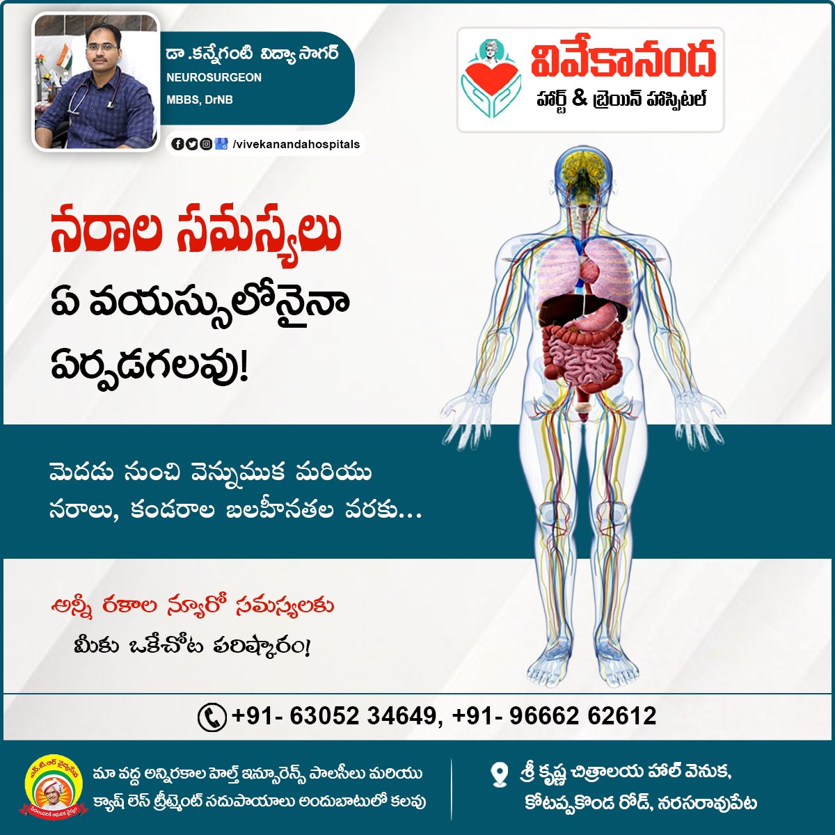 vivekananda_NRT's tweet image. 𝐍𝐞𝐫𝐯𝐞 𝐩𝐫𝐨𝐛𝐥𝐞𝐦𝐬 𝐜𝐚𝐧 𝐨𝐜𝐜𝐮𝐫 𝐚𝐭 𝐚𝐧𝐲 𝐚𝐠𝐞!
Contact: +91-63052 34649, 096662 62612
#VivekanandaHospital #NeuroCare #NerveProblems #BrainHealth #MuscleWeakness #NeuroSolutions #NeurologyClinic #drvidyasagar #neurosurgeon #experienceddoctor