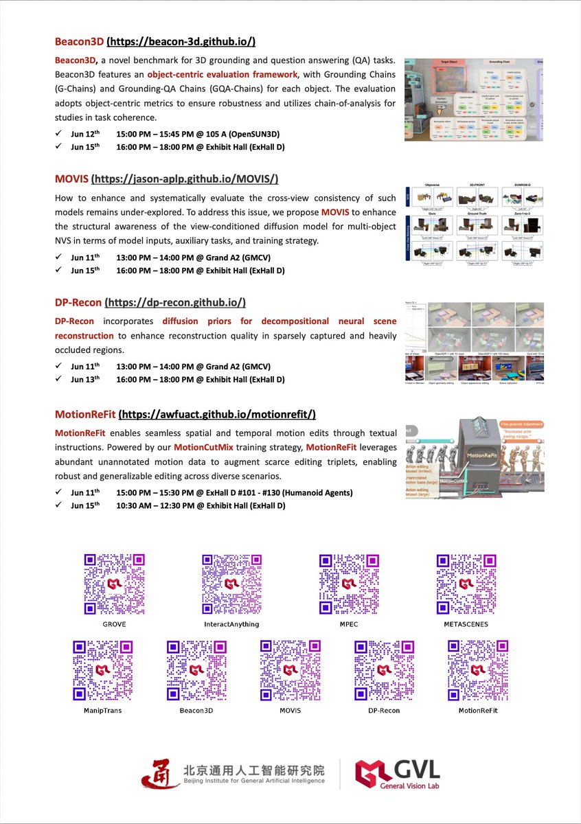 siyuanhuang95's tweet image. This year at CVPR, our group (with @BaoxiongJ and @_yixinchen ) will host the 3D scene understanding workshop and will present nine papers!
 I will give two keynote talks at (1) 3D LLM/VLA and (2) Agents  in Interaction workshop. Excited to meet old and new friends,  and DM is…