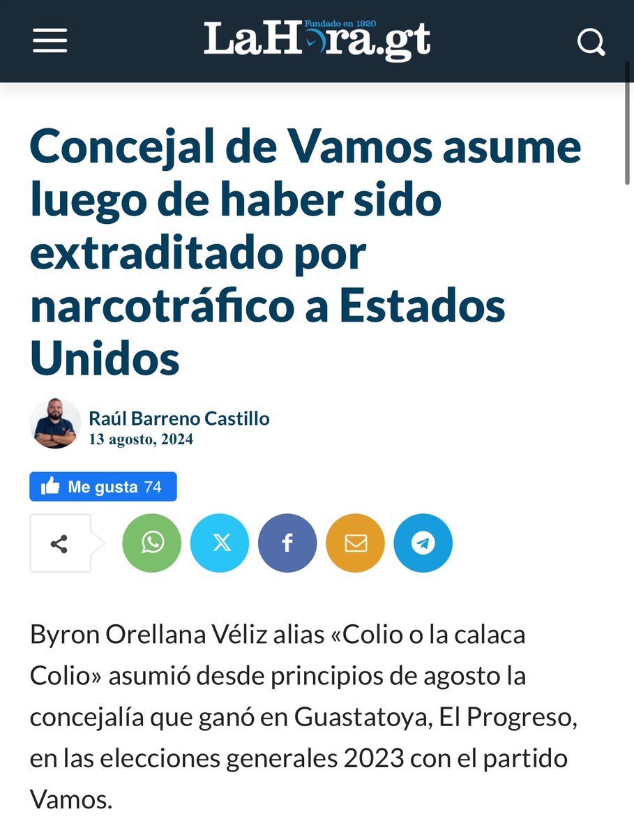 Ve pues,ya q/mencionas “crimen y narcotrafíco”, <a href="/RonaldYPortillo/">Ronald Portillo 🇬🇹</a>, veamos algunas d/las joyas q/hay en tu turbio partido <a href="/PartidoVamosGt/">Partido Vamos</a>:

1️⃣ Byron Orellana Véliz: candidato x VAMOS.Detenido el 26 de febrero de 2023,requerido por EEUU x conspiración p/distribuir cocaína.

🧵 1/13