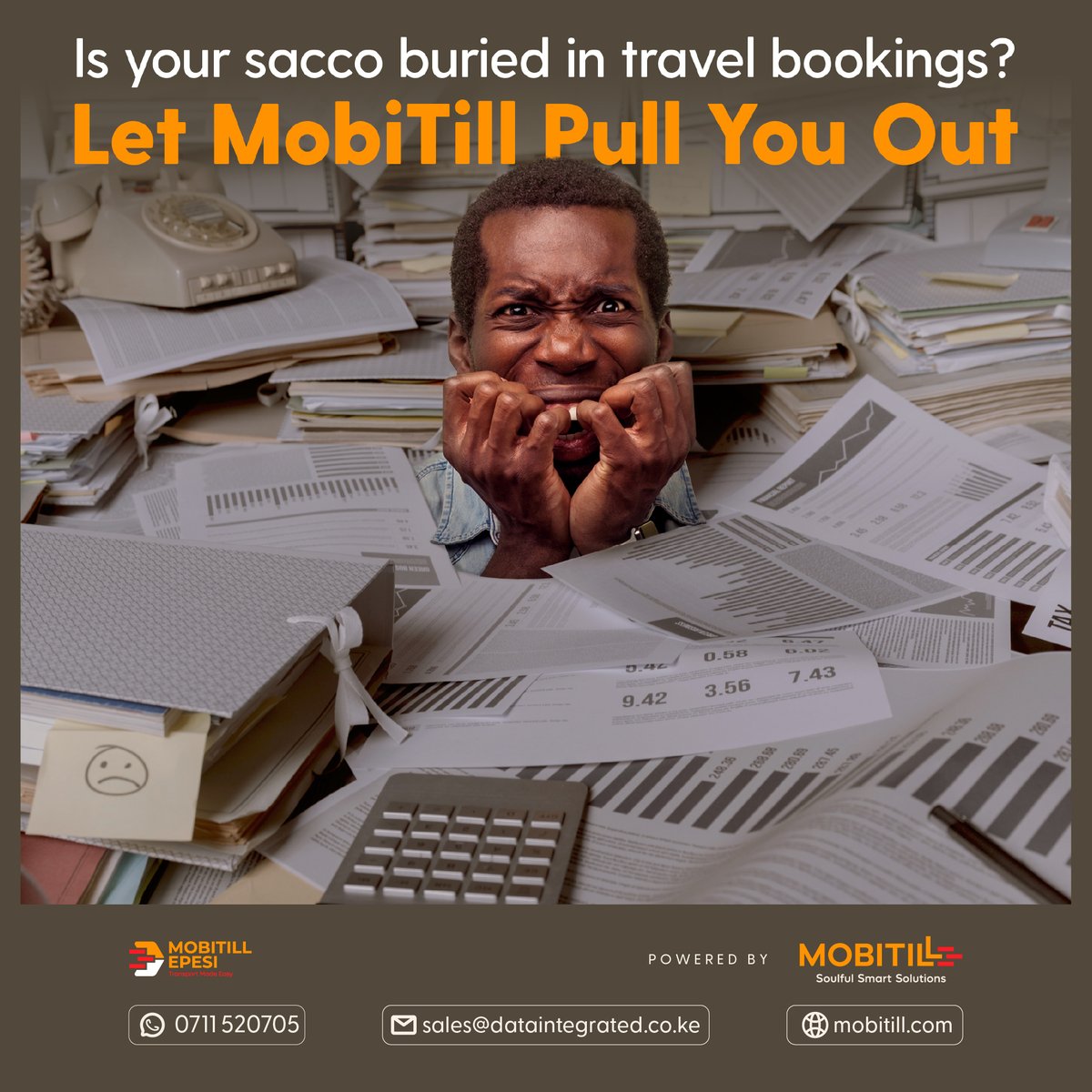 DataIntegrated's tweet photo. SACCOs &amp; matatu owners still rely on manual systems:
📞 Endless calls
🚐 Overbooked trips
💸 Lost revenue
⏳ Wasted time
It’s inefficient &amp; outdated.
Go digital with the MobiTill Booking Platform — built for SACCOs.
#Mobility #TransportTech #Kenyan https://t.co/Wf46O9nvo3