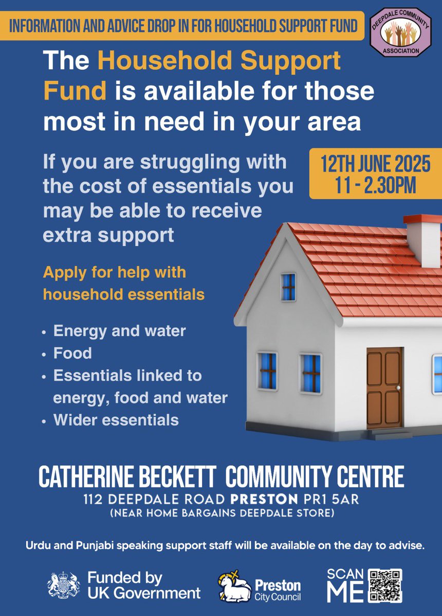 DeepdaleCA's tweet image. Household support fund information and advice drop in - written information and translation will be provided @Suleman_Sarwar7 @ZafarC @MarkHendrick_ @prestonlabour @blogpreston @leponline @prestoncouncil