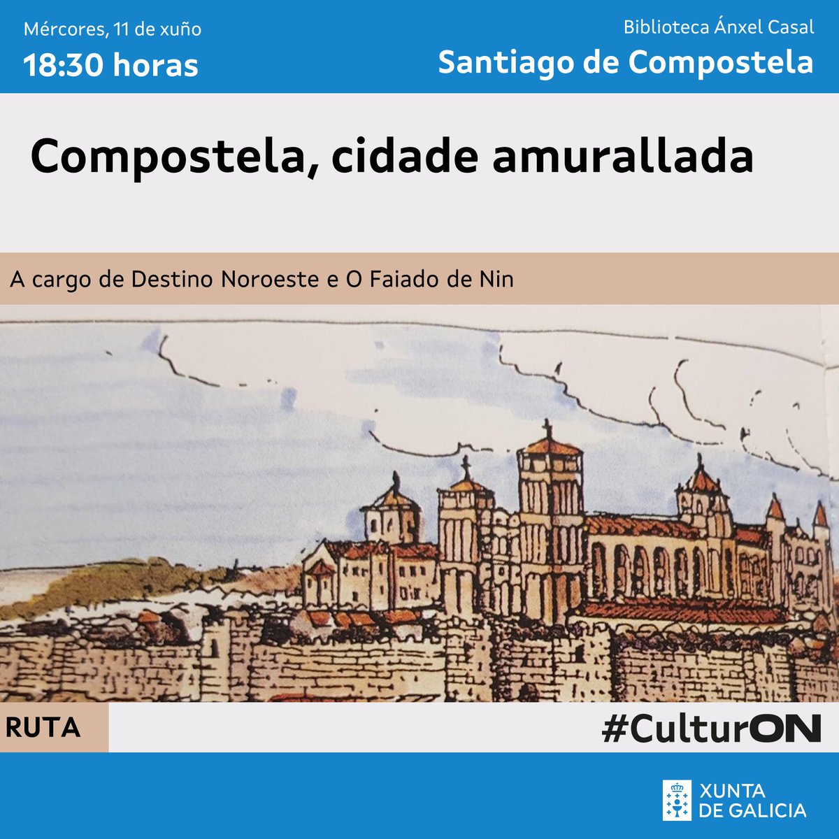 Cultura de Galicia (@culturaxunta) on Twitter photo 📍Mércores de ruta!
A <a href="/bpsanxelcasal/">Biblioteca Pública de Santiago Anxel Casal</a> organiza un andaina seguindo as pegadas da antiga muralla de Compostela
ℹ️ Consulta máis propostas na axenda
cultura.gal/gl/axenda 📍Mércores de ruta!
A <a href="/bpsanxelcasal/">Biblioteca Pública de Santiago Anxel Casal</a> organiza un andaina seguindo as pegadas da antiga muralla de Compostela
ℹ️ Consulta máis propostas na axenda
cultura.gal/gl/axenda