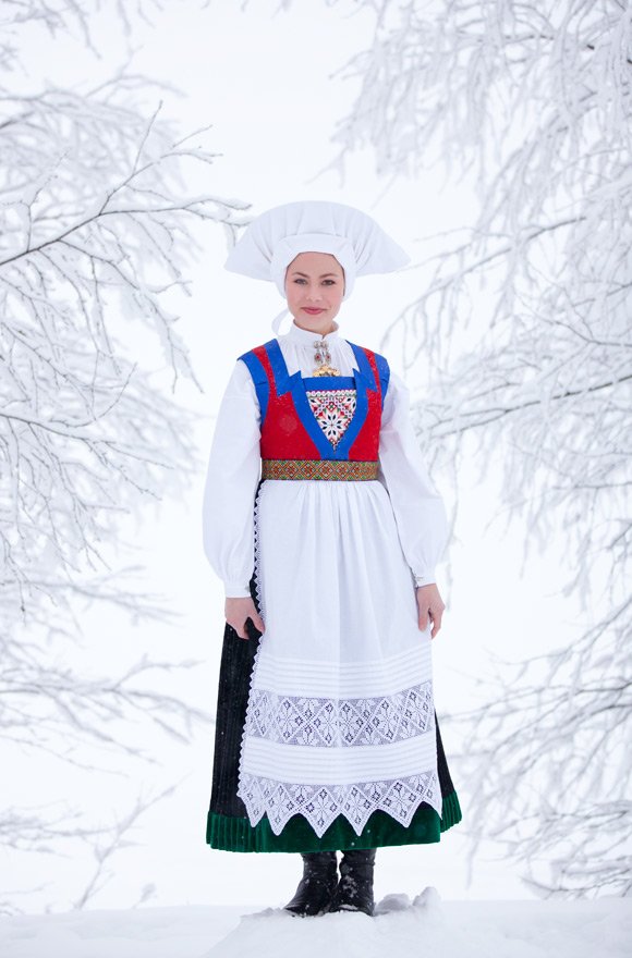 Norwegian woman in folk clothing.