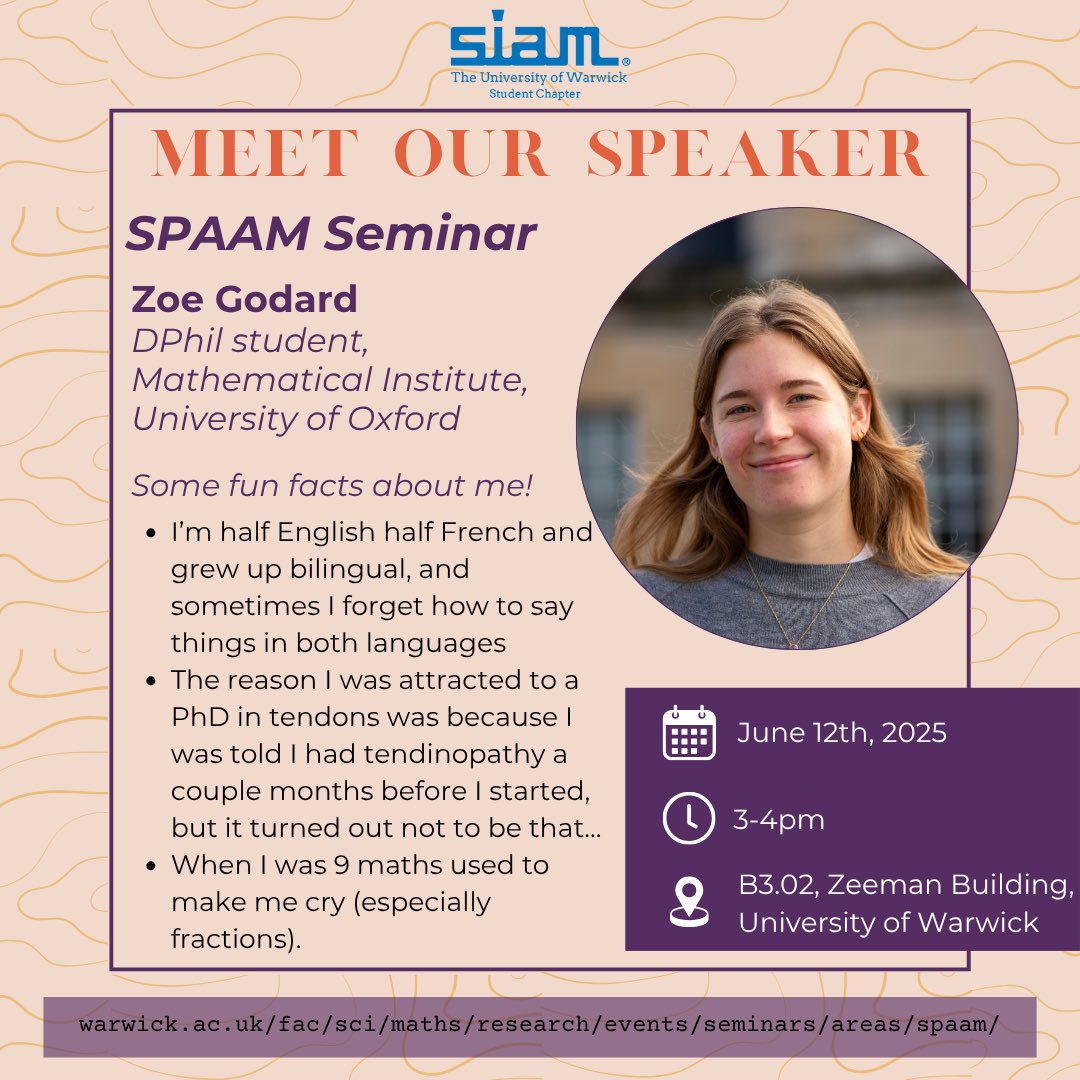For this week’s SPAAM seminar, we are joined by leaders of the Oxford SIAM Chapter, Zoe Godard and Nicholas Daultry Ball. 
Meet our guest speakers and read their abstracts on the SPAAM website (link in bio)!