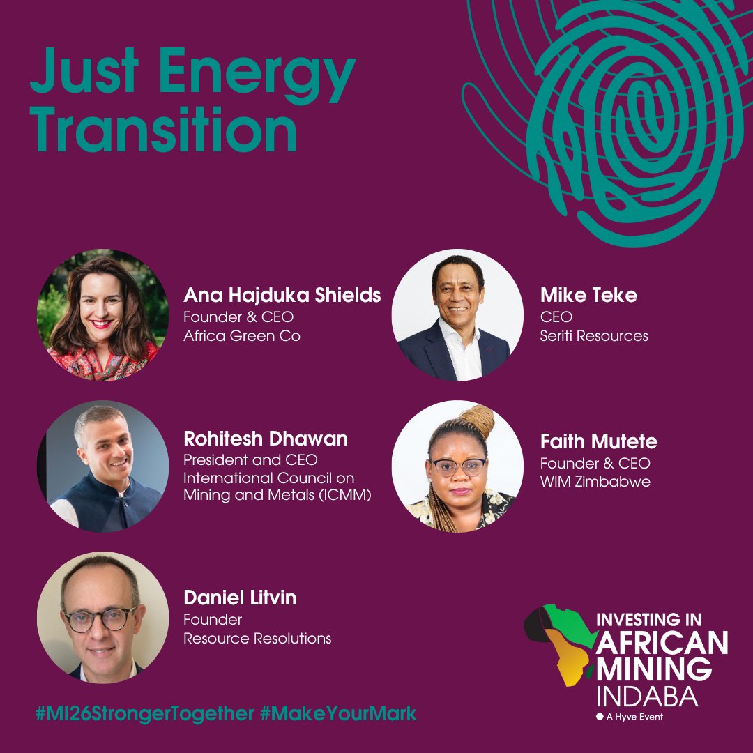 🌍 Meet the Just Energy Transition Committee for #MiningIndaba2026! Africa is poised to lead the charge to net zero—driving a fair, sustainable, and JUST energy transition through its rich resources and bold leadership: eu1.hubs.ly/H0kTHMK0 #MI26StrongerTogether #MakeYourMark