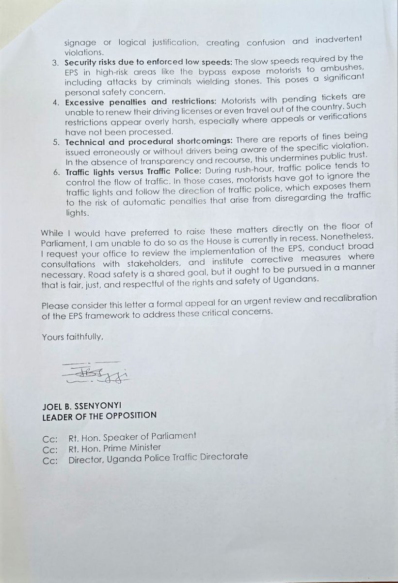 I've officially written to the Minister of Works and Transport, in light of serious public concerns regarding the recently intensified implementation of the automated Electronic Penalty System (EPS) currently being enforced across the country.
While the intention may have been