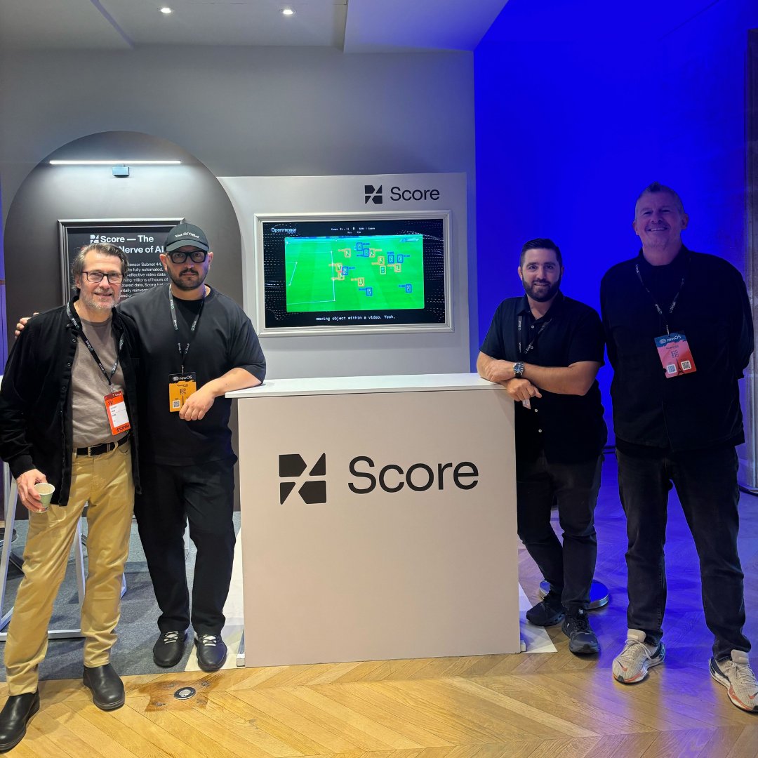 Proof of Talk – Day 1 🇫🇷

We’re in Paris for <a href="/proofoftalk/">Proof of Talk</a>!

Try to find us at the Score booth in the Bittensor Networking Hall - sharing what we’re building and what’s next for <a href="/webuildscore/">Score</a>.

Maxime, Nigel, Justin, and Matthew are here and looking to connect with anyone curious