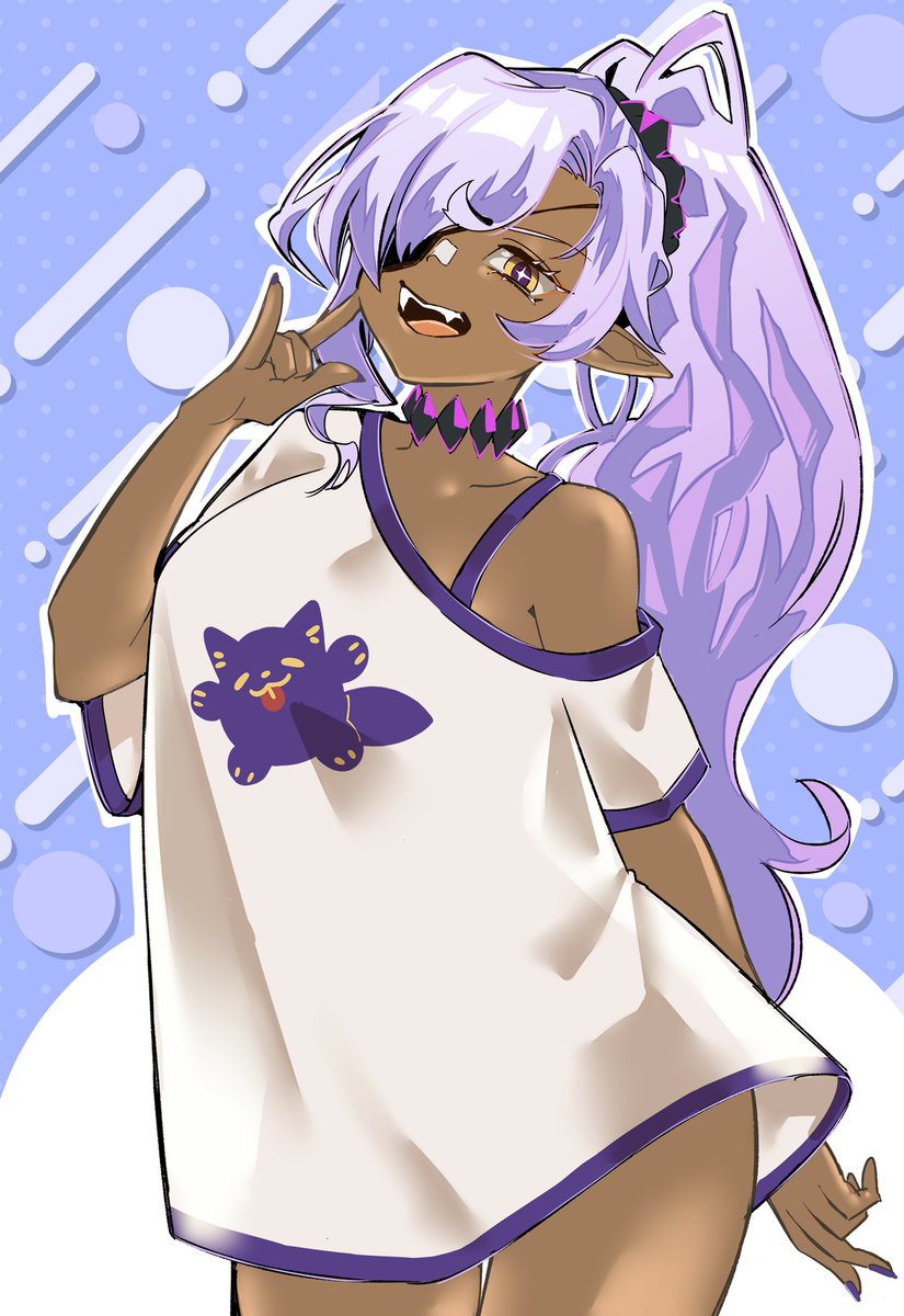 skeb依頼で描かせていただきました！
褐色八重歯エルフ耳ととんでもなく癖にぶっ刺さりまして、終始可愛いなあと思いながら気づいたら完成していました。
朝の４時になっていました笑
#skeb