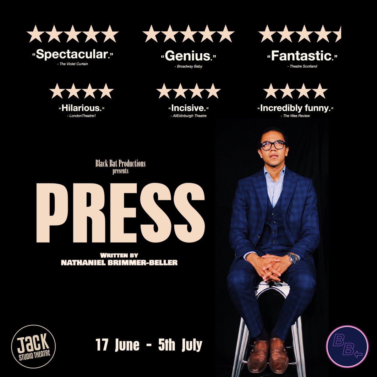 LondonPubTheatres (@pubtheatres1) on Twitter photo PRESS by Nathaniel Brimmer-Beller at <a href="/BrocJackTheatre/">Jack Studio Theatre</a> 17 June - 5 July <a href="/BlackBatUK/">Black Bat Productions</a>
Acclaimed as “genius” (★★★★★ Broadway Baby) with “a wonderful set-up” that “delivers in every manner” (★★★★★ Violet Curtain)
Book now brockleyjack.co.uk/jackstudio-ent… PRESS by Nathaniel Brimmer-Beller at <a href="/BrocJackTheatre/">Jack Studio Theatre</a> 17 June - 5 July <a href="/BlackBatUK/">Black Bat Productions</a>
Acclaimed as “genius” (★★★★★ Broadway Baby) with “a wonderful set-up” that “delivers in every manner” (★★★★★ Violet Curtain)
Book now brockleyjack.co.uk/jackstudio-ent…