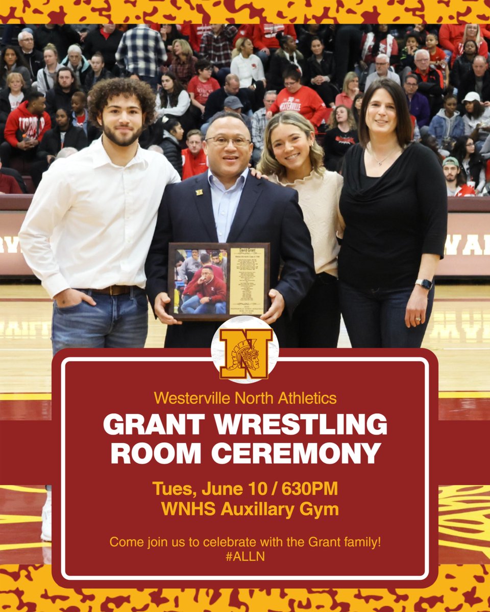 North Warriors AD (@northwarriorsad) on Twitter photo Join us tonight as we officially rename our wrestling room the "Grant Wrestling Room" at North!
<a href="/WNHS_Wrestling/">WNHS Wrestling</a> <a href="/WnhsGWrestling/">WNHS Girls’ Wrestling</a>
#ALLN 🤼♂️ Join us tonight as we officially rename our wrestling room the "Grant Wrestling Room" at North!
<a href="/WNHS_Wrestling/">WNHS Wrestling</a> <a href="/WnhsGWrestling/">WNHS Girls’ Wrestling</a>
#ALLN 🤼♂️