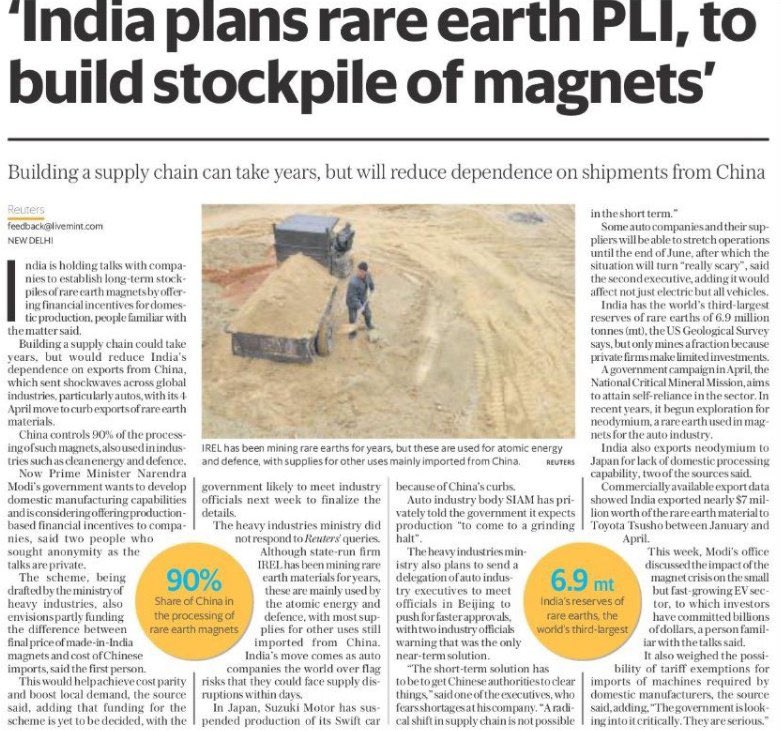 SpangleAdvisors's tweet image. Suddenly Rare Earth becoming hot Asset.
Countries using their Business strengths for Geo Political Arm Twisting.

#rareearthelements