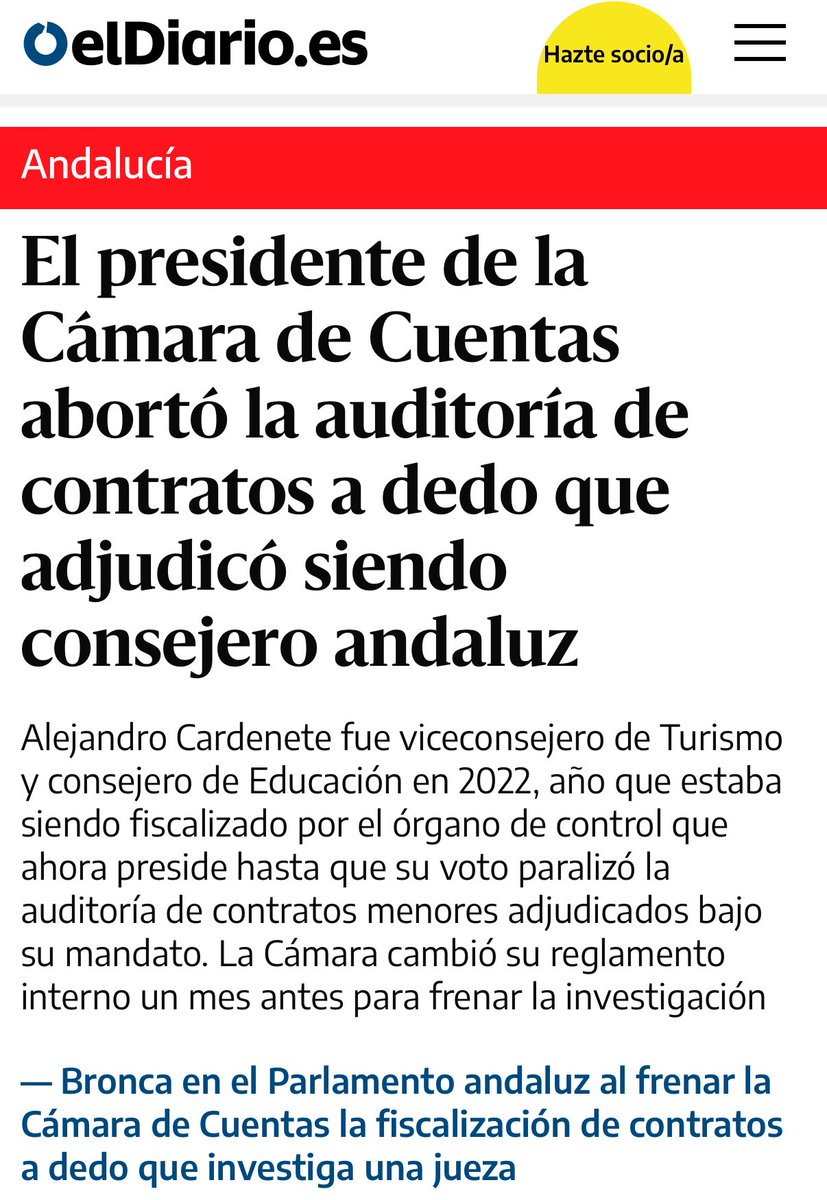 Gravísimo e intolerable.
El presidente de la Cámara de Cuentas —y ex consejero de Educación— se apoya en los votos de la extrema derecha y la derecha extrema para bloquear la fiscalización de contratos firmados durante su mandato. ¿Qué vergüenzas oculta Moreno Bonilla?