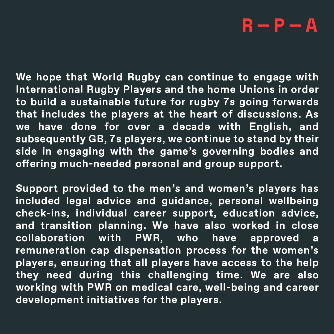 RPA Statement on the future of <a href="/GBRugbySevens/">GB Rugby Sevens</a> 

#ForOurPlayers