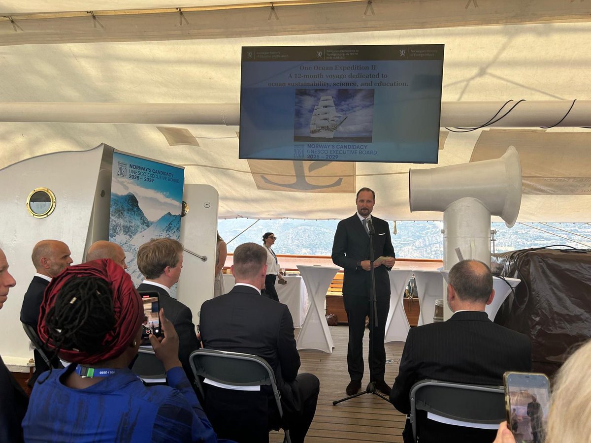🎉Celebrating #WorldOceansDay aboard @StatsraadLehmkuhl🎉

On June 8th, as part of🇳🇴UNESCO Executive Board 2025 campaign, Amb. Hvideberg hosted delegates, ambassadors &amp; partners from UNESCO Member States &amp; orgs, joined by H.R.H. Crown Prince Haakon, for a Monaco–Nice sail⛵🌊