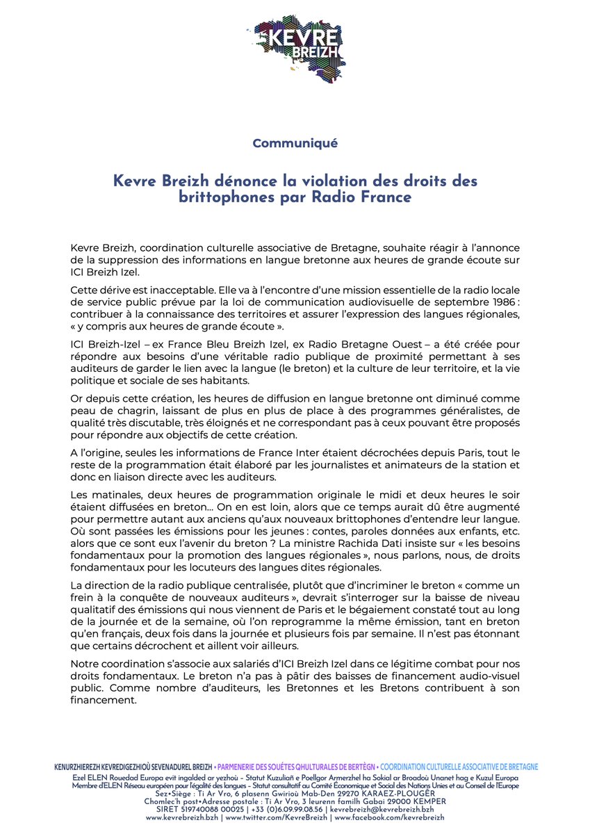 [FR] Non à la suppression des infos en breton aux heures de grande écoute sur ici Breizh Izel ! Exigeons le respect des droits des brittophones en signant la pétition en ligne : chng.it/PpK8JN6cv2