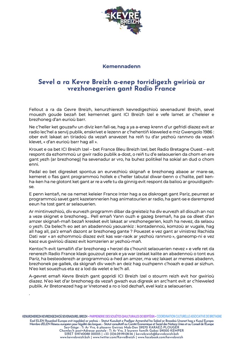 [BR] A-enep da zilamadur ar c'heleier e brezhoneg diouzh an eurioù selaou bras war ici Breizh Izel ! Greomp evit ma vo doujet da wirioù ar vrezhonegerien o sinañ enlinenn :
chng.it/PpK8JN6cv2