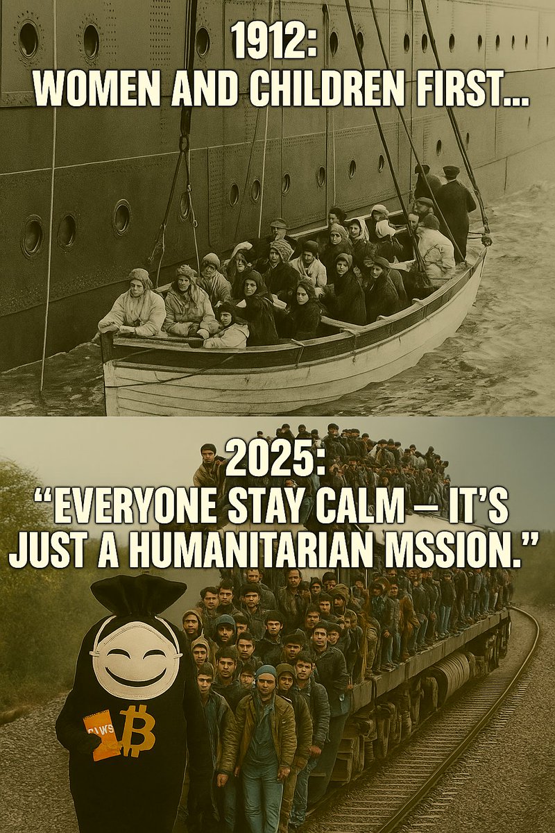 BagWifMask's tweet photo. Times change. Narratives shift.
Same crisis, different cast.
Just asking questions 🤔🚢🌍
#MigrationDebate #ModernHistory #ThinkForYourself https://t.co/Zb9mVaLAsq
