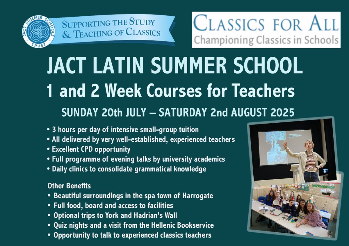 StA_Classics's tweet image. JACT Latin Summer School
20 July - 2 August 2025.

Courses for beginners, post-beginners, and aspiring teachers.
Apply now: latincamp.co.uk

#LanguageLearning #LearningLatin