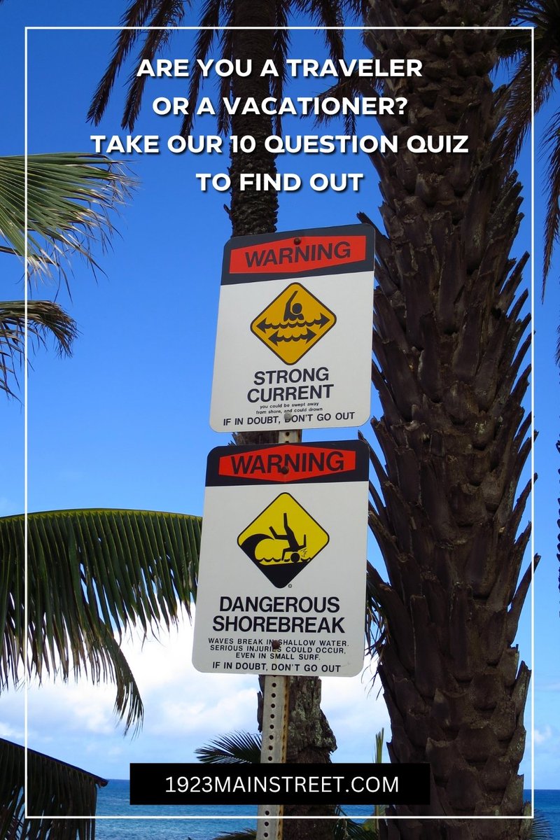 1923MainStreet's tweet photo. Are you a traveler or a vacationer? Take the 10 question travel quiz to find out.
Traveling and vacationing aren’t the same, so which one is you?
Listen:
https://t.co/DvPvWKvueC
Read:
https://t.co/AA9xd2zJBv
#quiz #travelquiz #travelquestionnaire #traveltime https://t.co/KRnjj9ezeD