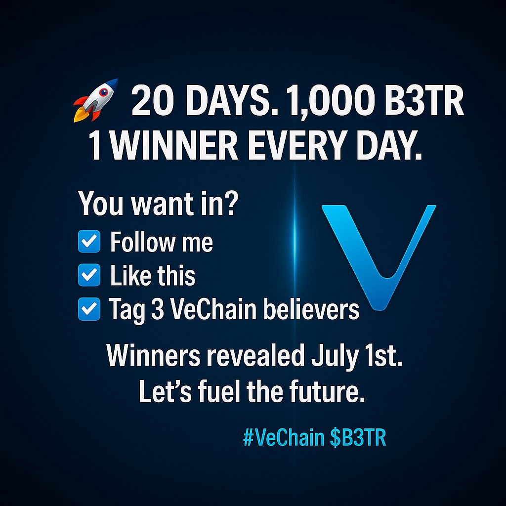 🚨VECHAIN GIVEAWAY- DAY 1🚨

🚀 20 Days. 1,000 B3TR. 1 Winner Every Day. 🚀

To celebrate #VeChain’s Stargate launch on July 1st, I’m giving away 1,000 $B3TR — 50 B3TR every day until launch.

🔥 You want in?

To enter (daily):
✅ Follow me
❤️ Like this
🔁 Repost
💬 Tag 3