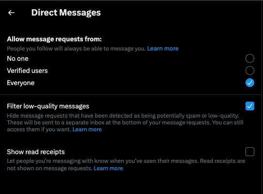 I am getting a lot of spam recently via DM, even though I have the filter for low-quality messages enabled.

Sad, but I feel like I have to restrict message requests for now, even though I think open DMs are generally a good thing.

If you want to contact me, use Discord or email