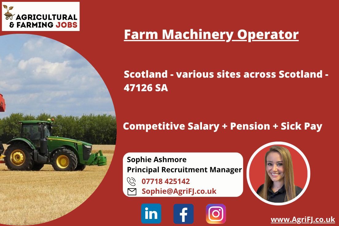 Agriculturaljob's tweet image. New Job Opportunity - Farm Machinery Operator
📍 Scotland 
💰 Competitive Salary + Pension + Sick Pay

For further information and to apply, please contact Sophie on 📞 07718 425142 or 📧 Sophie@AgriFJ.co.uk 

#agrifj #farmmachineryoperator #tractoroperator #farmwork