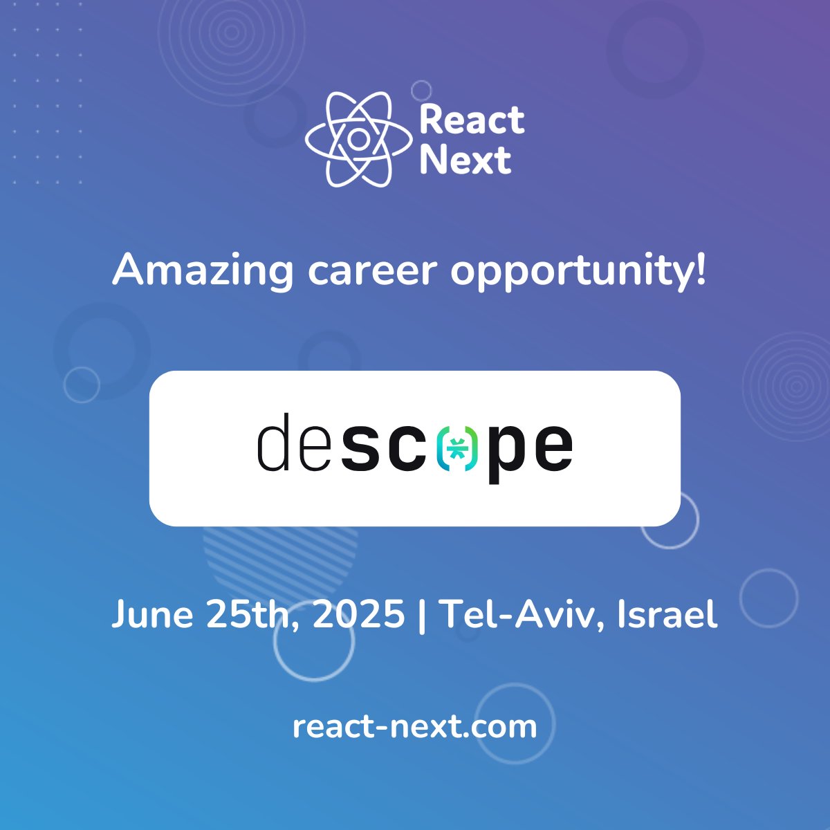 ReactNext's tweet image. Looking for your next challenge as a Full Stack Developer?
Check out this amazing career opportunity by @Descopeinc!
descope.breezy.hr/p/bd4211329c02…
See more jobs at react-next.com/jobs 💫