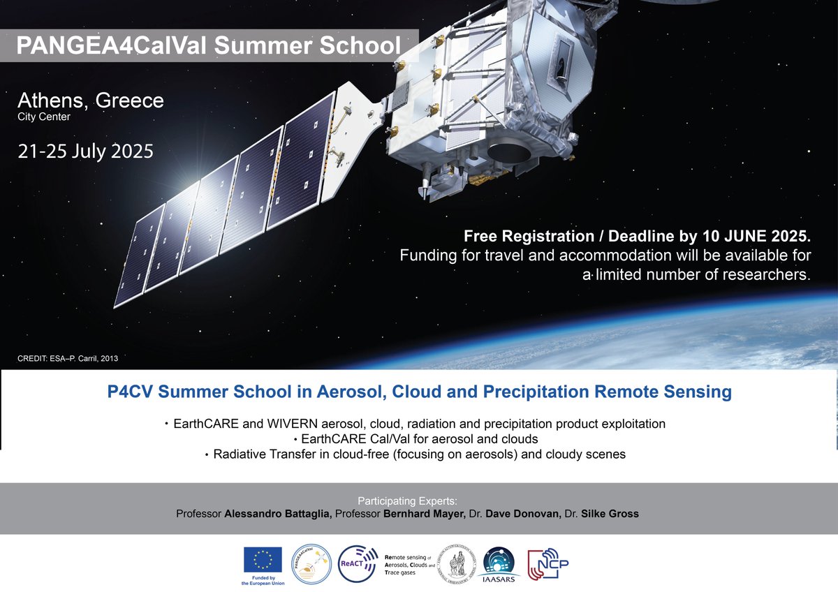 PANGEA4CalVal (@pangea4calval) on Twitter photo Today, June 10, 2025, is the LAST DAY to register for the PANGEA4CalVal Summer School on Aerosol, Cloud, and Precipitation Remote Sensing! 🌍
📅 21–25 July 2025
📚 Apply now: docs.google.com/forms/d/e/1FAI…
#HorizonEU #InnovationEU #ResearchImpactEU #SummerSchool <a href="/EUScienceInnov/">EU Science & Innovation 🇪🇺</a> Today, June 10, 2025, is the LAST DAY to register for the PANGEA4CalVal Summer School on Aerosol, Cloud, and Precipitation Remote Sensing! 🌍
📅 21–25 July 2025
📚 Apply now: docs.google.com/forms/d/e/1FAI…
#HorizonEU #InnovationEU #ResearchImpactEU #SummerSchool <a href="/EUScienceInnov/">EU Science & Innovation 🇪🇺</a>
