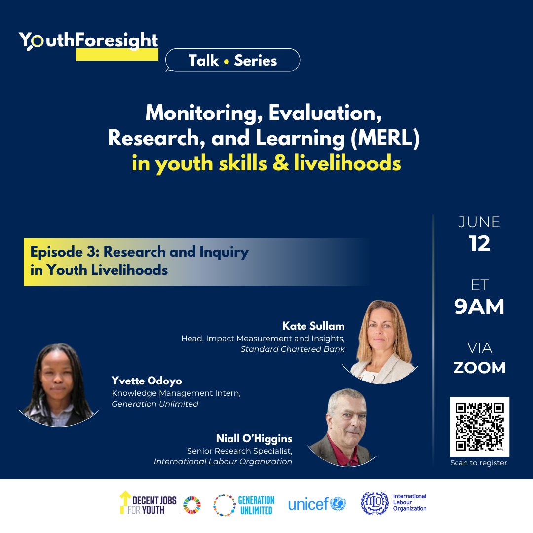 🛋️ Just 2 days until the last episode of the #YouthForesight Talk Series on MERL!

This time, we’re diving into:
🔍 Research &amp; Inquiry in Youth Livelihoods
How are research and learning shaping stronger youth programmes?
📅 12 June | 9–10 AM ET
🔗 Register: