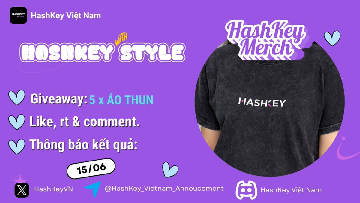 Let HashKey style you up! 🔥

HashKey Vietnam is giving away 5 exclusive T-shirts to 5 lucky winners!

👕 Prize: 5 super cool T-shirts from HashKey Global – a must-have item for every crypto enthusiast!
How to join:
 1️⃣ Follow us on X: x.com/HashKeyVN .
 2️⃣ Join the