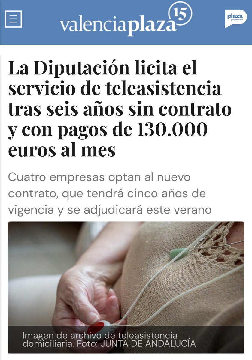 Complim en l'obligació de fer les coses bé. Després de sis anys sense contracte en el servici de teleassistència, regularitzem una situació insostenible.

L'anterior govern va permetre que l'empresa continuara operant sense cobertura legal, generant a la <a href="/dipvalencia/">Diputació de València</a> un gasto de