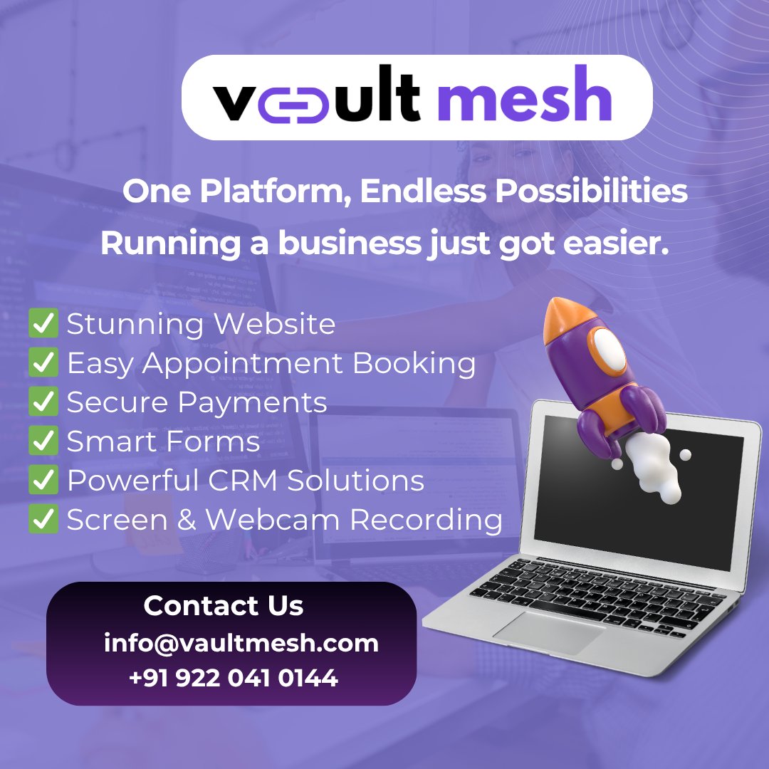 PathakShiv39740's tweet image. All-in-one. Hassle-free. Built for growth.
 Email :  info@vaultmesh.com  
Contact No. : +91 922 041 0144
#VaultMesh #DigitalToolkit #BusinessSolutions #WorkSmarter #EntrepreneurLife #CRM #WebDevelopment