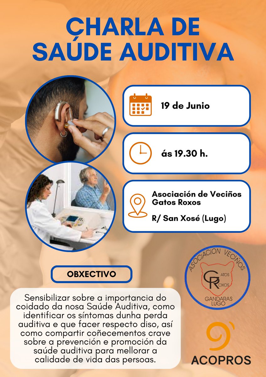 📣 ACOPROS e a Asociación “Gatos Roxos” invítante a unha xornada informativa sobre a sáude auditiva!

**Programa de interese xeral para fins de carácter social con cargo á asignación tributaria do 0,7% do IRPF. Consellería de Política Social e Igualdade.
