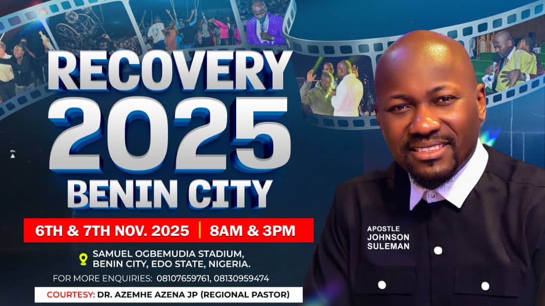 myturningpoint3's tweet photo. #BREAKING
Save the date and make plans to attend. Apostle Johnson Suleman storms Benin City again.
#glory #everyoneシ゚ #recovery #benin #benincity #OmegaFireMinistries #JesusIsLord
#ShareThisPost https://t.co/DMcDgzNOxu