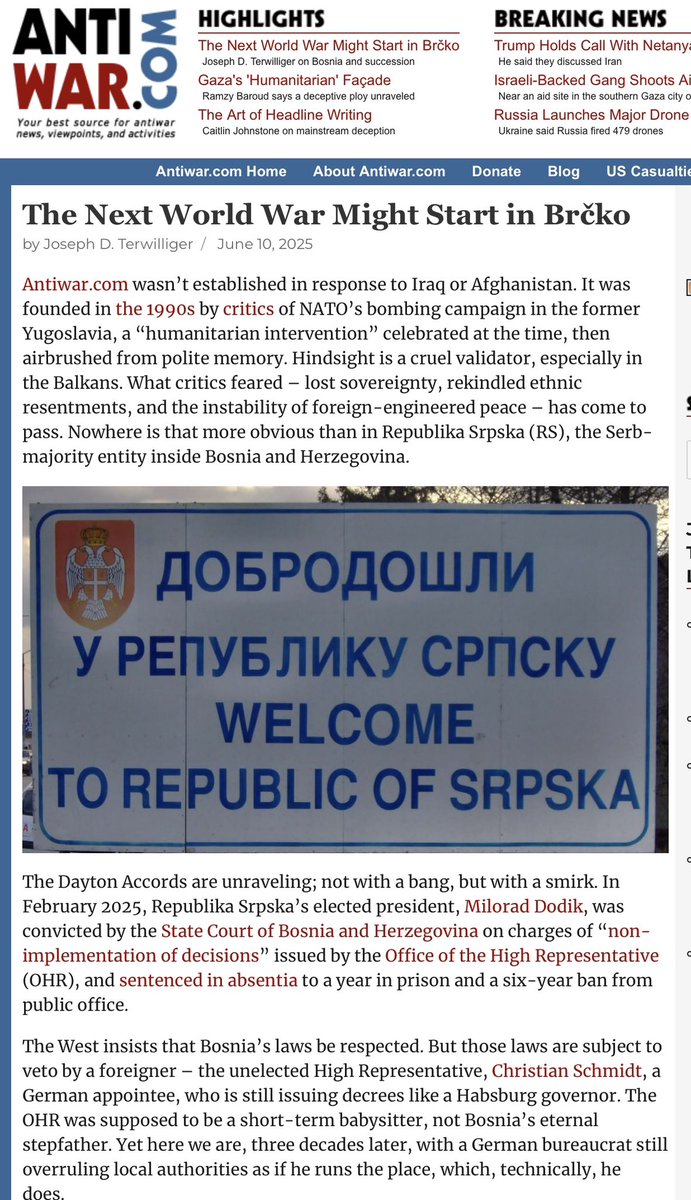 While everyone focuses on Gaza and Ukraine, in the background Bosnia has been imploding as the Dayton Accords unravel.  As usual the Balkans pose a far greater geopolitical risk than Ukraine or Gaza, and ignoring it won't make it go away....

original.antiwar.com/joseph_terwill…