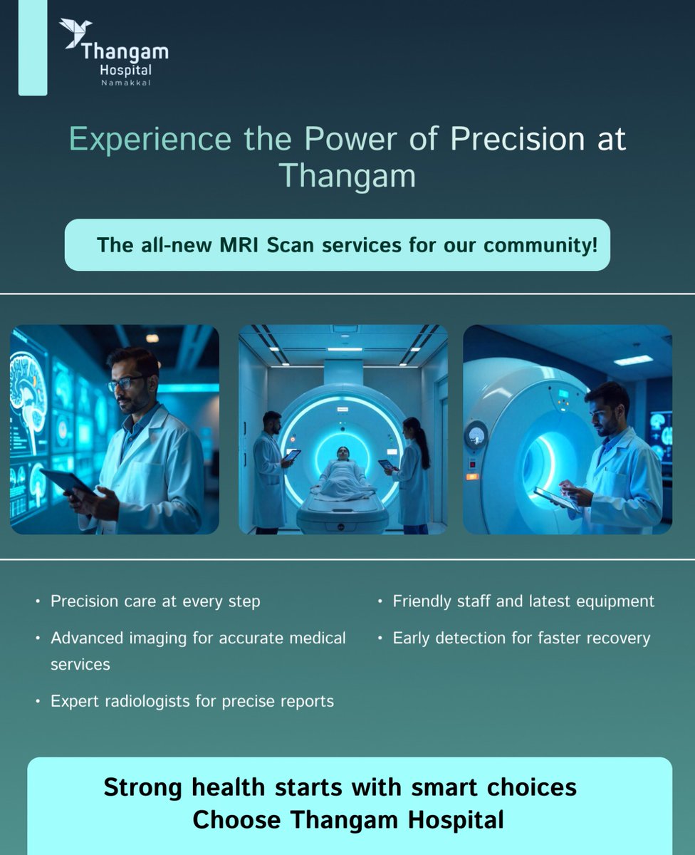 tccheals's tweet photo. 🔬 Get accurate diagnosis with advanced MRI Scan services at Thangam Hospital, Namakkal. Early detection, expert care, latest tech – all in one place!

📞 +91 73732 33333
🌐 https://t.co/Hds2K5LqQX

#MRIScan #DiagnosticCare #EarlyDetection #NamakkalHospital #ThangamHospital https://t.co/BLQywQfK6h