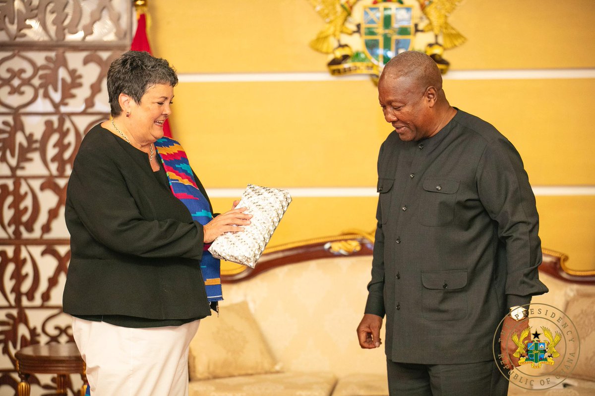 JDMahama's tweet photo. I had a pleasant farewell meeting with Virginia E. Palmer, the outgoing US Ambassador to Ghana. We had a productive discussion about the strong ties between our two nations. I thanked her for her dedicated service and contributions during her tenure and wished her the very best in her future endeavours. Ghana deeply values its relationship with the United States.