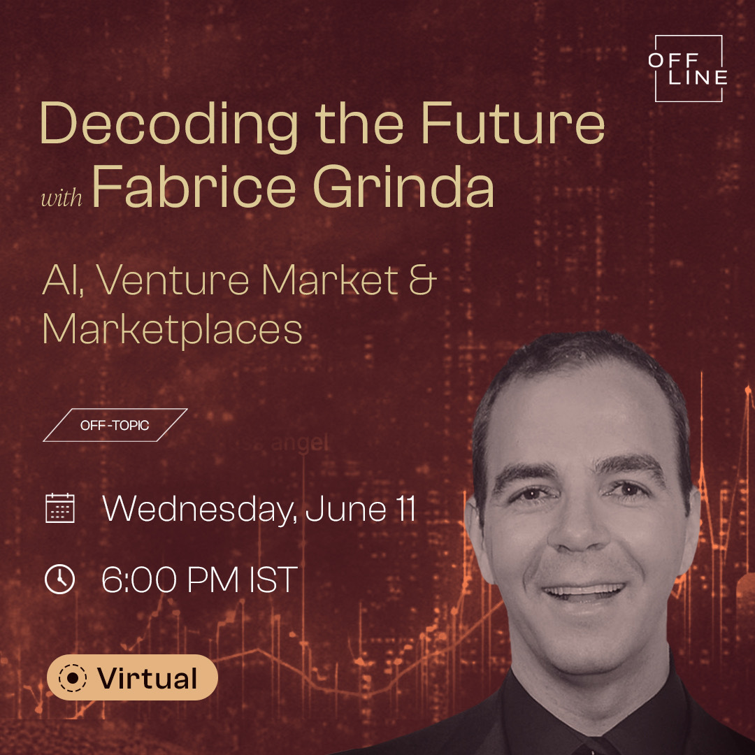 Super excited to chat with <a href="/fabricegrinda/">Fabrice Grinda</a> for <a href="/offline_members/">Offline</a> tomorrow at 6:00 PM IST.

Fabrice is the founder of OLX and <a href="/FjLabs/">FJ Labs</a>, and an extraordinary polymath. 

We'll chat about AI, marketplaces, venture, and more. Founders interested in attending – happy to point you to the