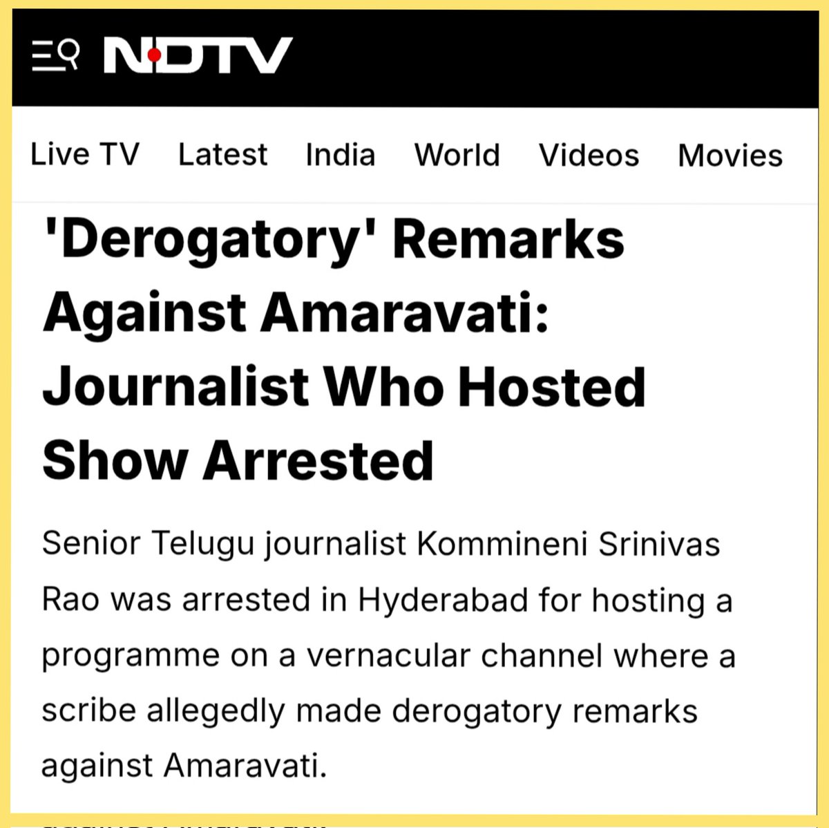 PunsterX's tweet photo. A political commentator made a controversial remark against Amravati on a Sakshi TV debate.

AP police arrested the host of the debate, apart from the commentator.

At this rate, the next generation might think, ‘Press’ is the short form for ‘pressure.’ 

#AttackonPressFreedom https://t.co/cb7HGhr6d7