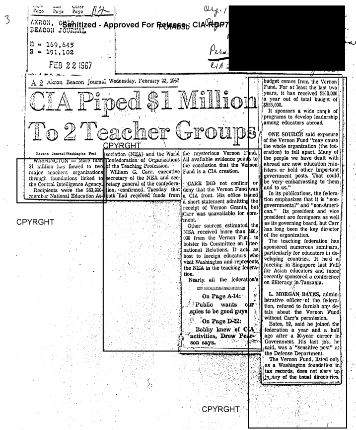 The CIA ran $1 million into the National Education Association in the 1960s to control the direction of its senior leadership, through just one of the CIA front funds that got busted. How many millions did the NEA receive in total, and how often do they work together today?
