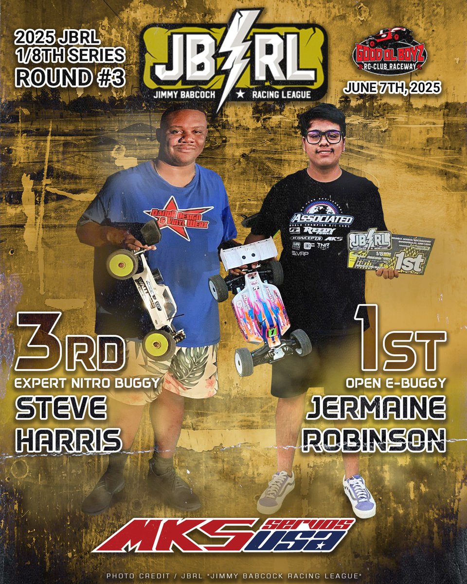 Congrats MKS ServosUSA.com team drivers 🇺🇸Jermaine Robinson &amp; Steve Harris did good job 🥇🥉at 🏁🇺🇸2025 JBRL 1/8th scale series RD#3 - Good Ol'Boyz RC Club Raceway.🇺🇸🏁

#MKSservosUSA #MKSservos #MKSservo #MKS #HBL599 
#JBRL