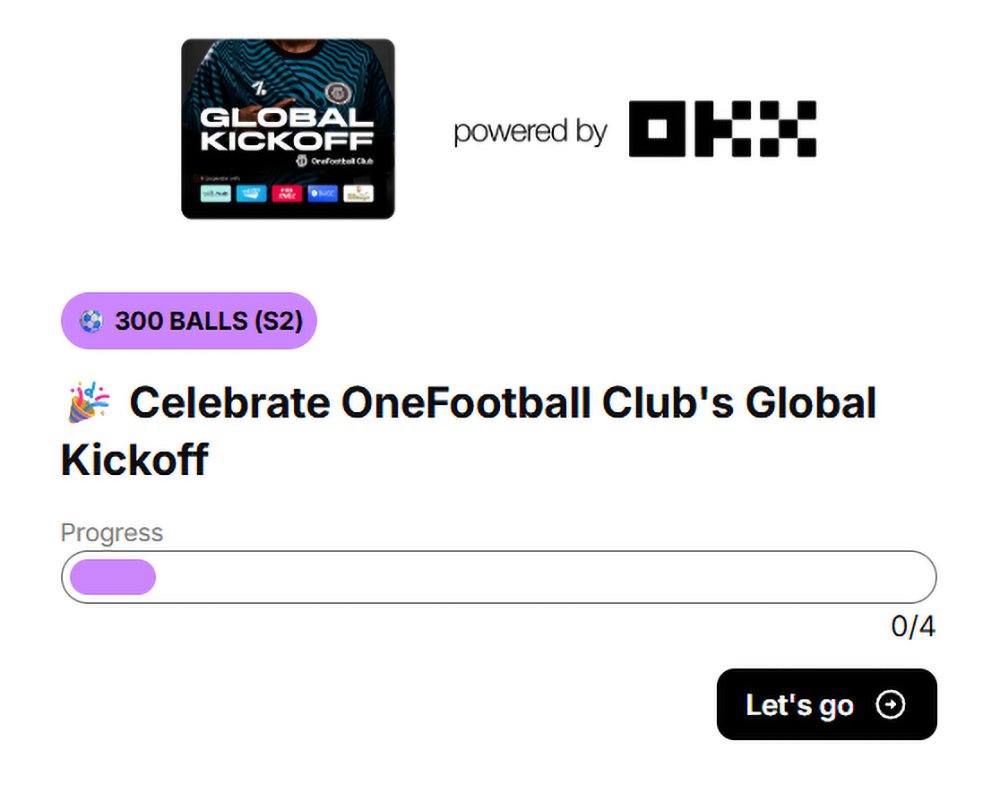🪂New Quest Live on OneFootball Club — Claim 300 Free Balls!  🔥

OneFootball Club just kicked off the "OFC GLOBAL KICKOFF" event and there's a new quest live now!

✅ Complete here: ofc.onefootball.com/s2?referral=Ai…
#Airdrop